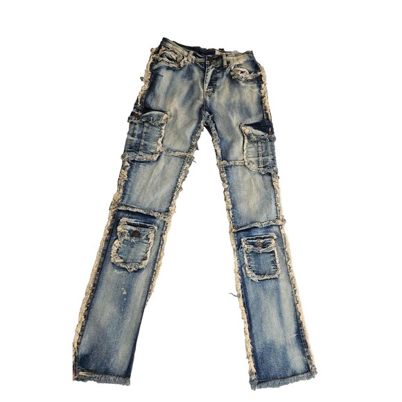 FWRD DENIM CO. New York Patchwork True Stacked Button Two-Pocket  Jeans Size 12 - Picture 1 of 9